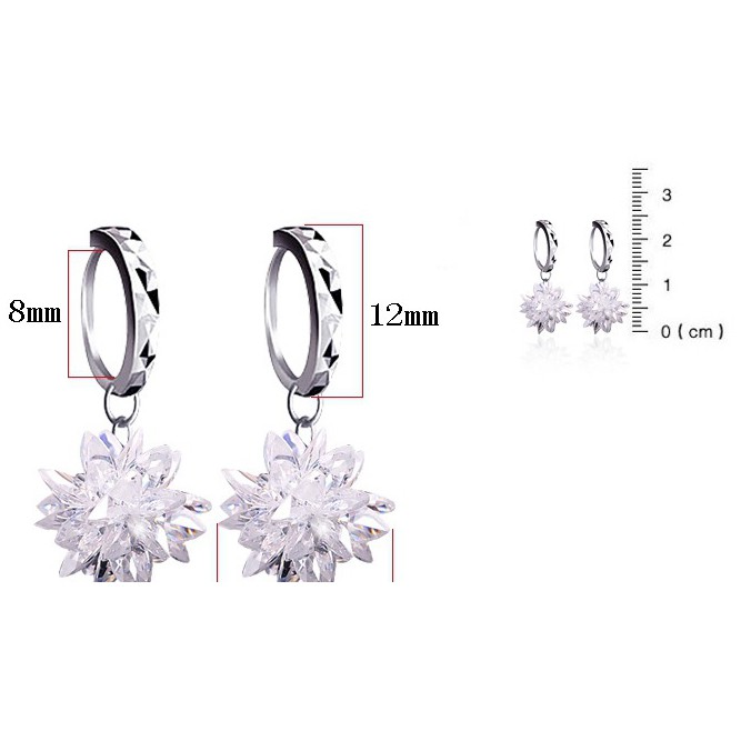 925 Sterling Perak Perempuan Anting-Anting Bunga Es Telinga Klip Fashion Ornamen