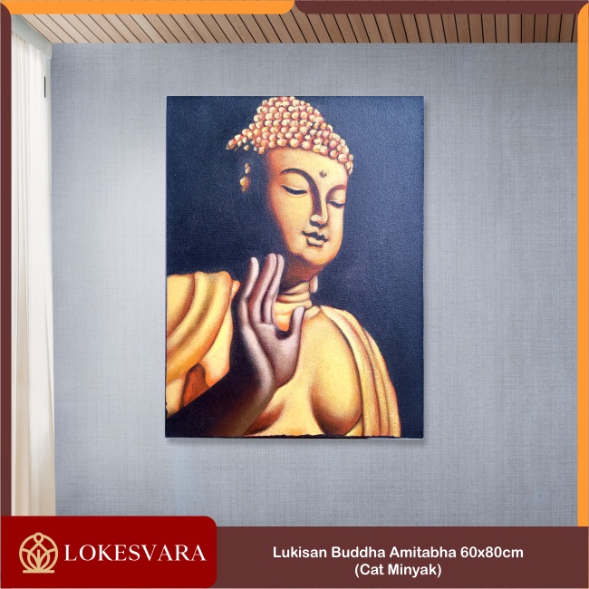 Lukisan Painting Hiasan Dinding Wajah Buddha Sakyamuni Amitabha Guru Padmasambhava 60x80cm