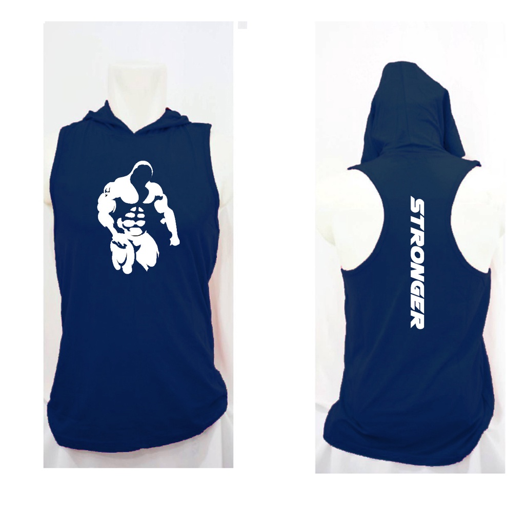 Singlet Hoodie Fitnes Gym Pria Binaraga