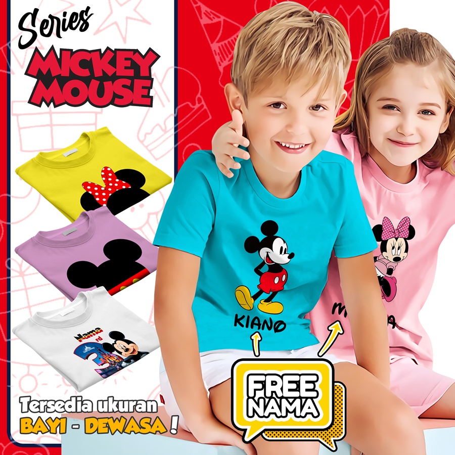 Baju Kaos ANAK DAN DEWASA MICKEY &amp; MINNIE COUPLE (FREE NAMA)