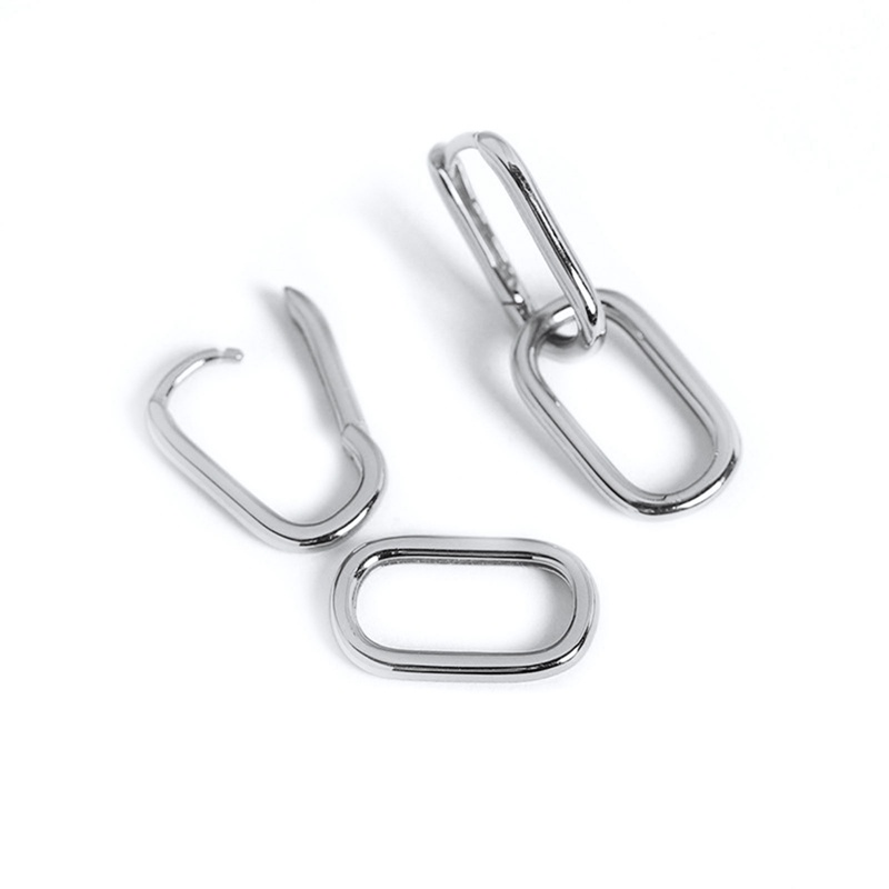 Anting Hoop Bentuk Oval Geometris Bahan 925 Sterling Silver Metal Dapat Dilepas Untuk Wanita