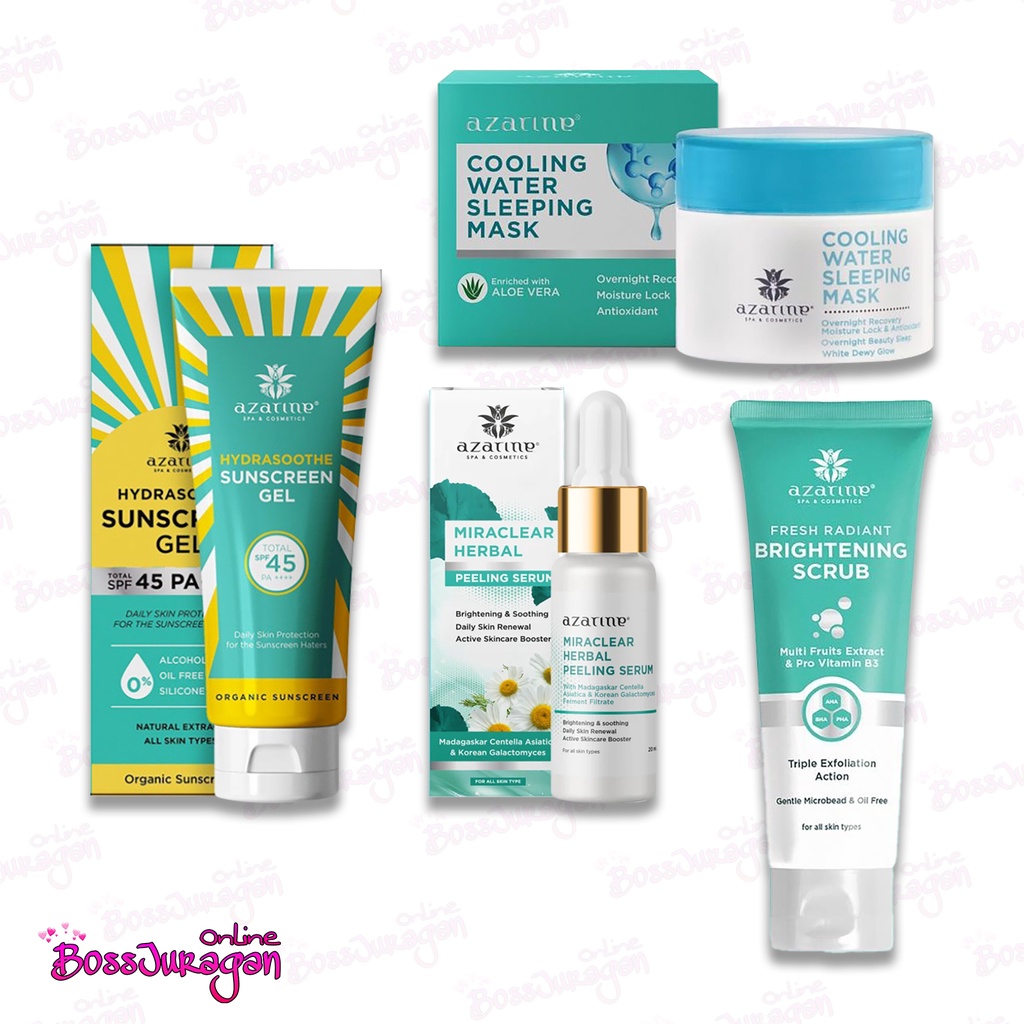 (BOSS) AZARINE Herbal Essensial Series - Sunscreen spf45 | Bright Scrub | Sleep Mask | Peeling Serum