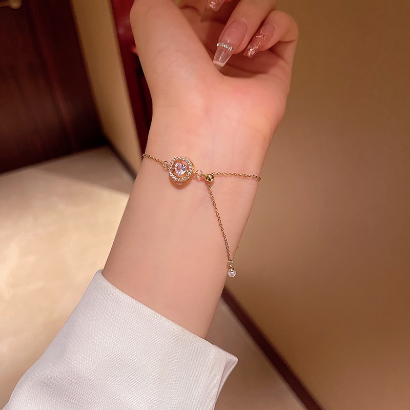 Gelang Tangan Manik-Manik Opal Bunga Pita Mutiara Berlian Imitasi Gaya Korea Vintage Untuk Wanita