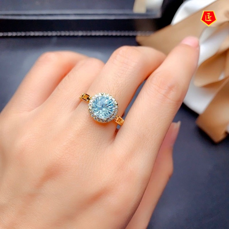 [Ready Stock]Elegant Creative Pt950 Natural Blue Topaz Ring for Women