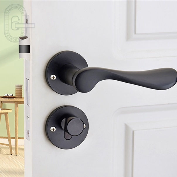 Gagang Pintu 1set siap pasang, Coating Door Lever Handle Pintu Roses Hitam Coating Terbaru Ukuran Panjang