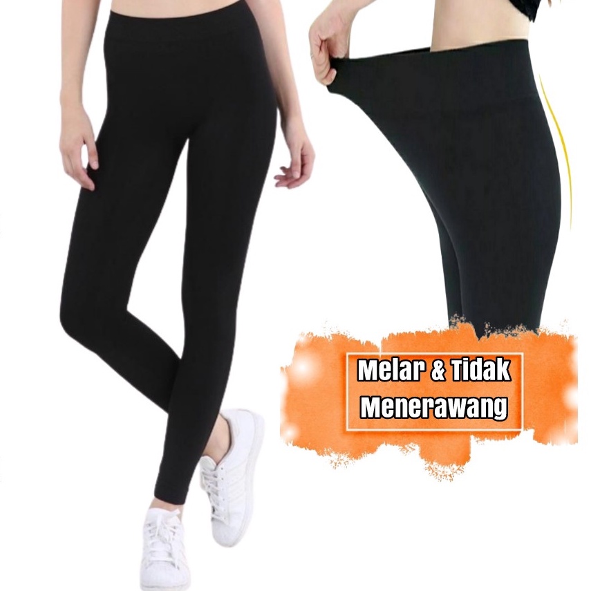 Legging Polos Hitam Wanita / Legging Dewasa Panjang Polos Hitam Premium / Lejing Jersey Spandex Dewasa