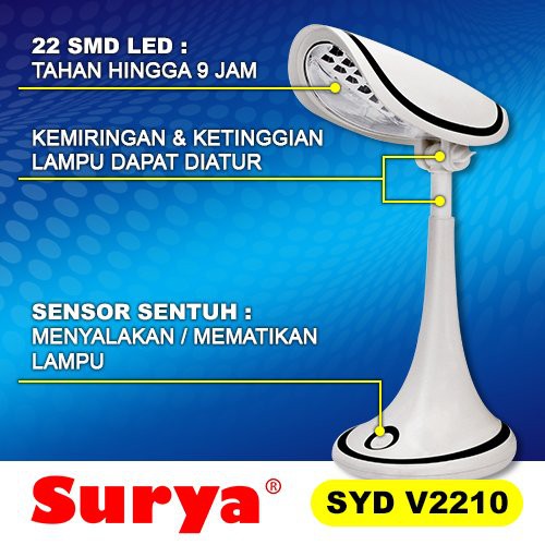 Surya Lampu Emergency Touch Sensor Lampu Belajar Lampu Meja Lampu Baca 22SMD LED SYD V2210