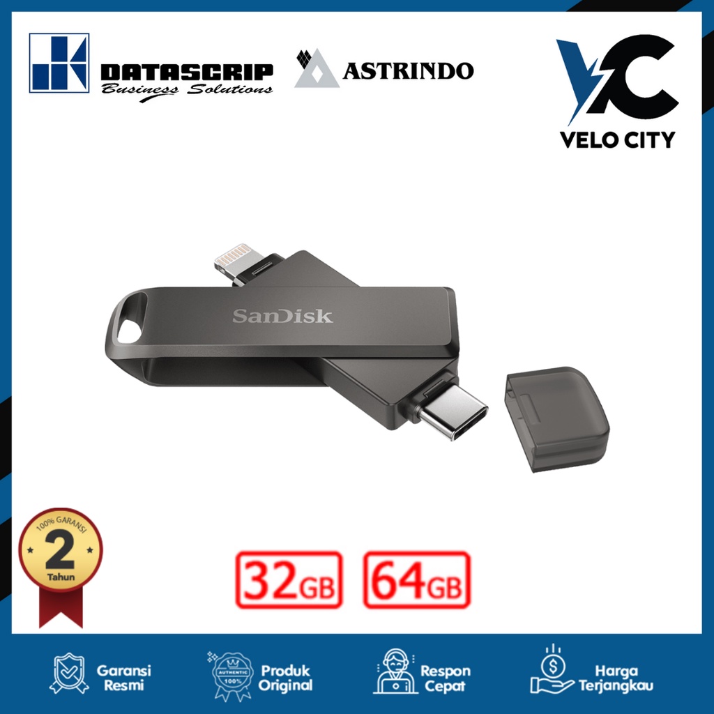 Flashdisk OTG Type-C &amp; OTG iPhone 64GB SanDisk iXpand Luxe - Garansi Resmi 2 Tahun