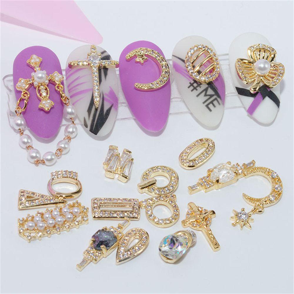 AUGUSTINA Agustina Mewah Zirkon Perhiasan Emas Shiny Pearl Charms Nails Aksesoris Manicure Tools Nail Zircon