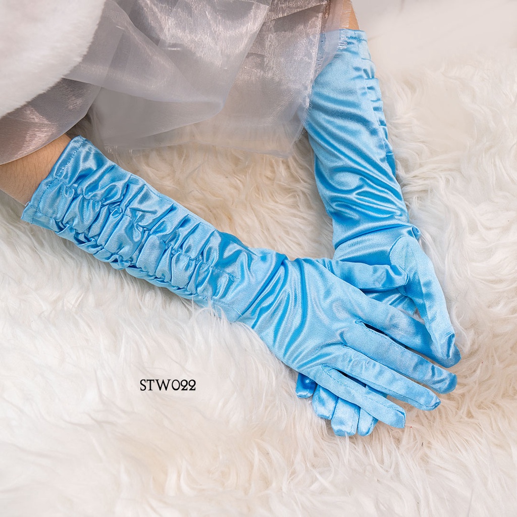 [NEW PRODUCT] SARUNG TANGAN AKSESORIS WANITA PESTA WEDDING GLOVES BIRU SATIN STW022