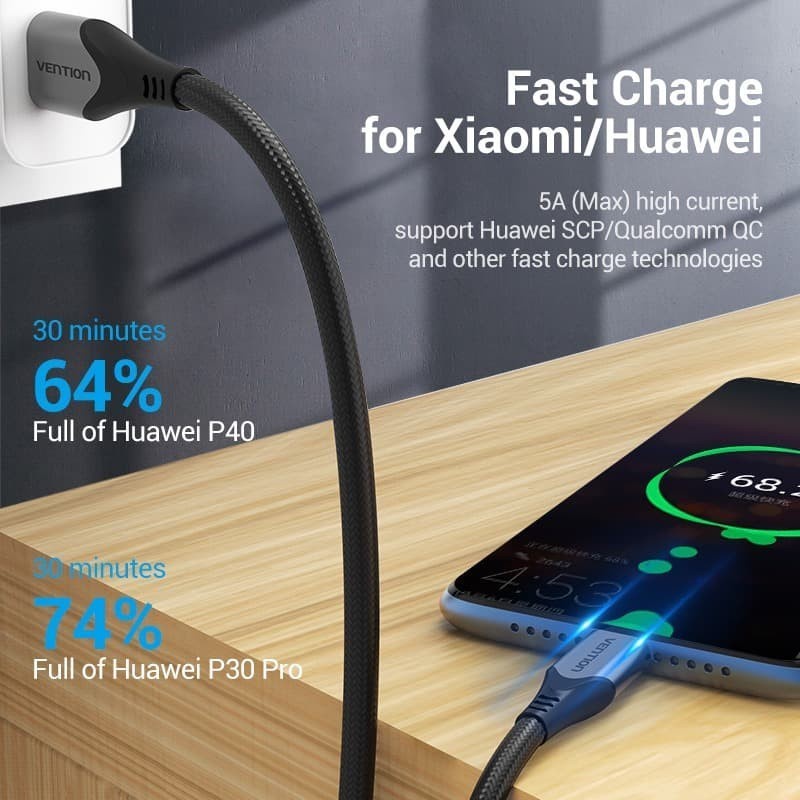 KABEL DATA CHARGER USB TYPE-C SUPER FAST CHARGING VENTION 0.25 M COF