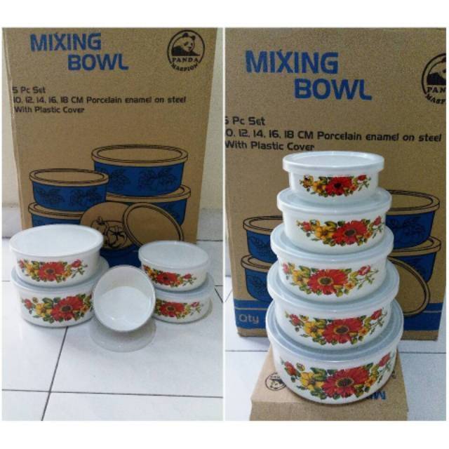 READY STOCK  Mixing Bowl 5 Susun / Rantang Susun 5 Pcs Maspion bhan enamel motif bunga mawar