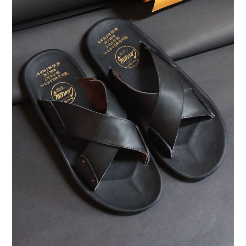 BELI 2 ONGKIR 1! SANDAL FULL KULIT ASLI CEVANY 08 XMIN BLACK BROWN TAN ORIGINAL