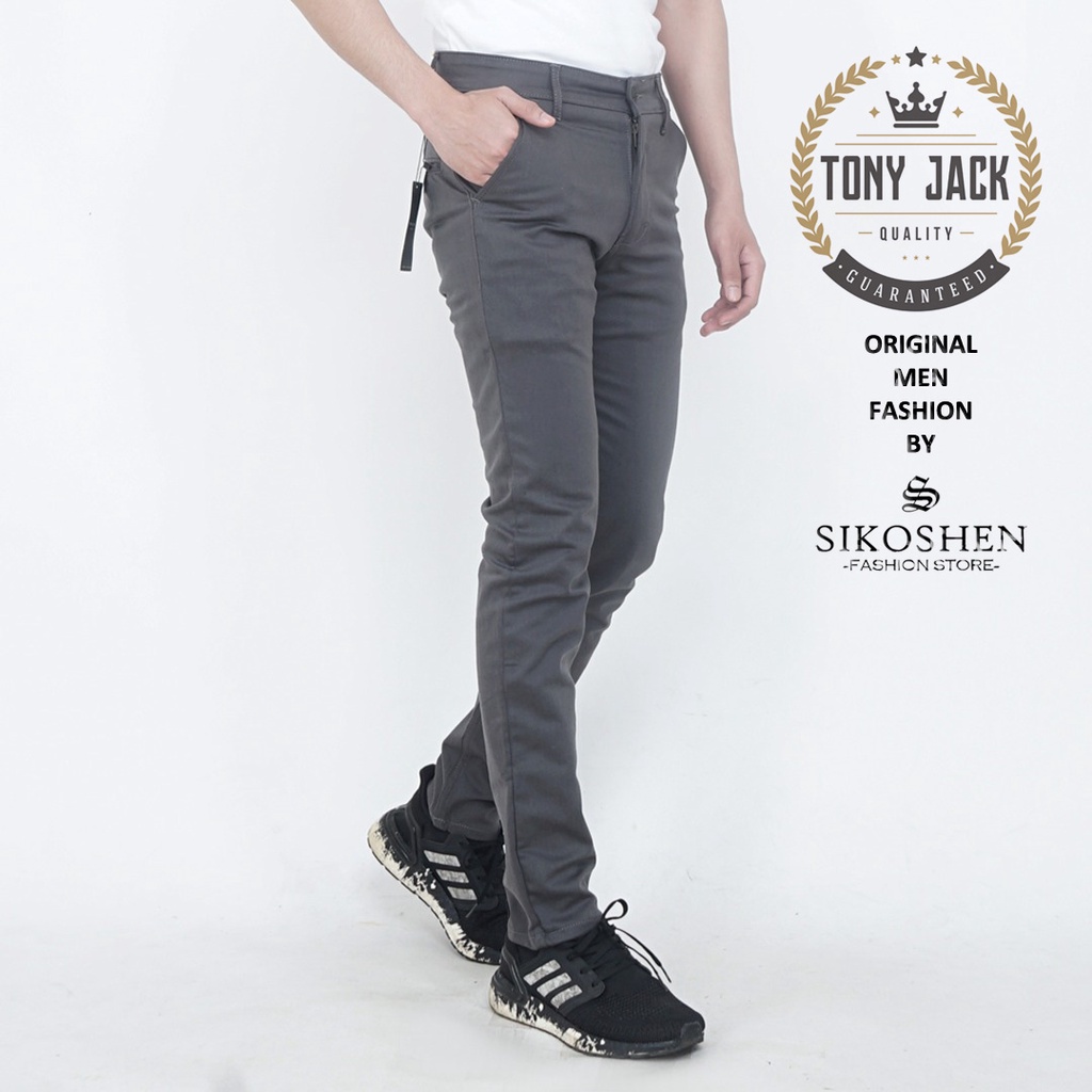 Celana Chino Pria Abu Tua Original Tony Jack Celana Panjang Pria Slimfit Celana Panjang Cowok