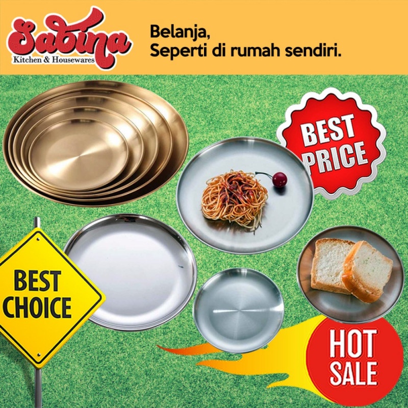 Piring Makan Stainless Nampan Baki Pipih Model Eropa Elegan Vintage