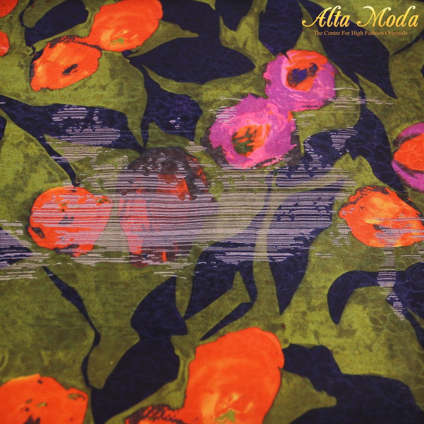 

Alta Moda Silk Jacquard Mix Green Navy Floral Orange Purple (1M)
