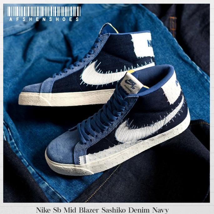 Sepatu Original Nike Sb Mid Blazer Sashiko Denim Navy BNIB