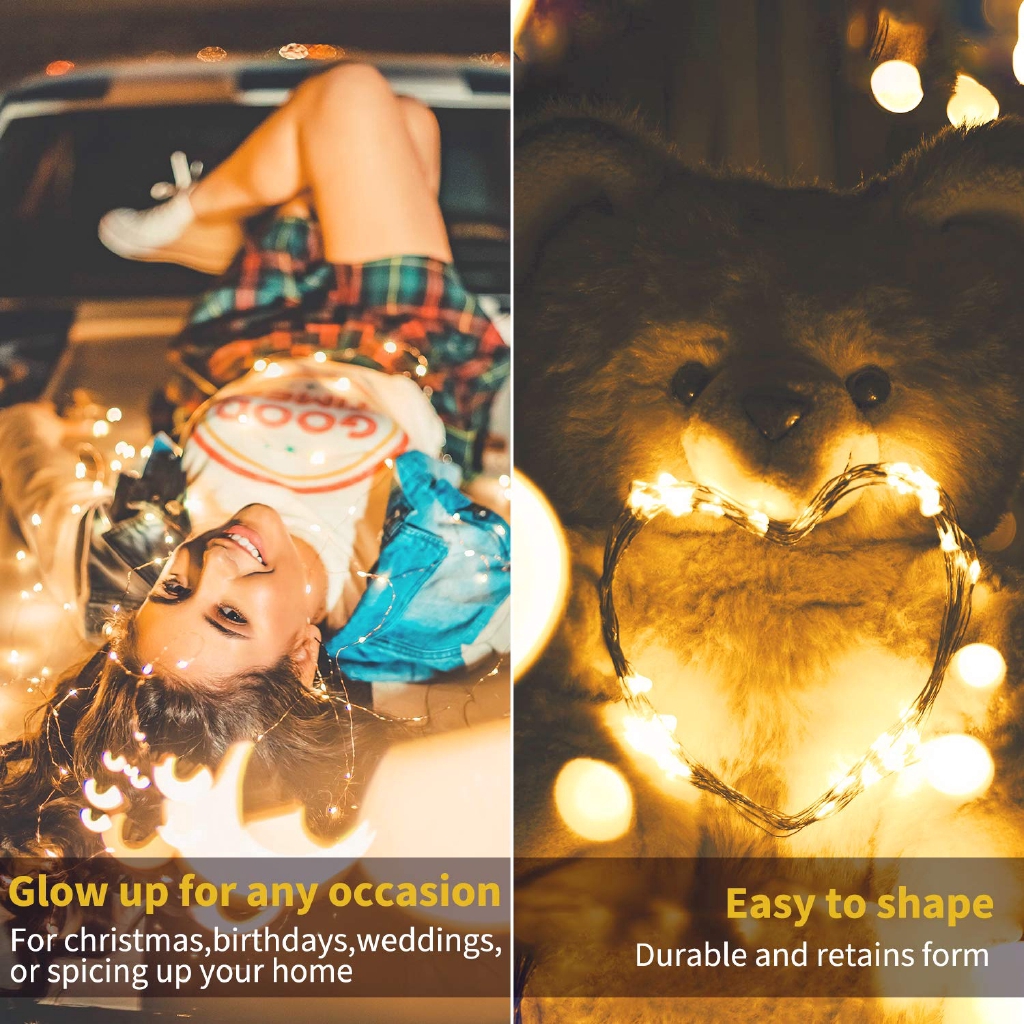 1M 2M 3M 5M LED Fairy Lights / Bertenaga Baterai (CR2032) Kawat Tembaga Starry Fairy Lights / Indoor Outdoor Waterproof String Lights / Dekorasi Lampu Malam Sempurna Untuk Kamar Tidur, Natal, Ramadhan, Tahun Baru, Pesta, Pernikahan
