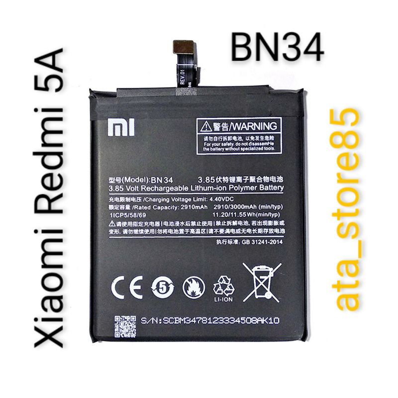 Battery Xiaomi Redmi 5A BN34 | Redmi5A Baterai Batre Batery Original