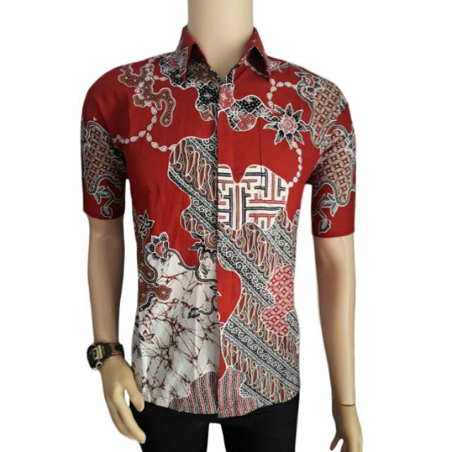 Risna Batik HRB026 kenongo kemeja hem pendek padi pekalongan M L XL MURAH KEREN bati pria wajik biru