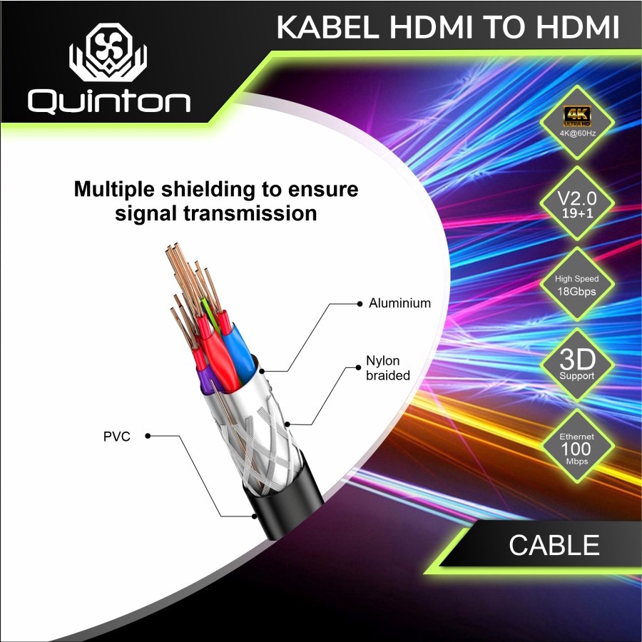 Kabel HDMI to HDMI Quinton 4K 60hz V2.0 high speed 3D 1,5m - 5m