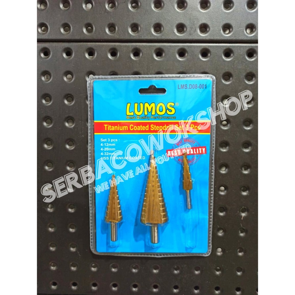 Lumos Mata Bor Step Drill Pagoda Set 3 Pc Titanium Coated 4-32 mm Termurah Berkualitas