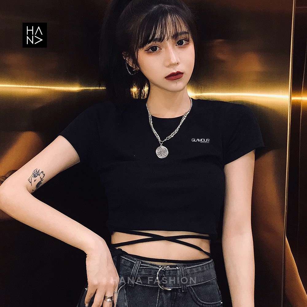 HanaFashion JKT - Glamour T-Shirt Crop Top Kaos Stylish Wanita Murah - CT077