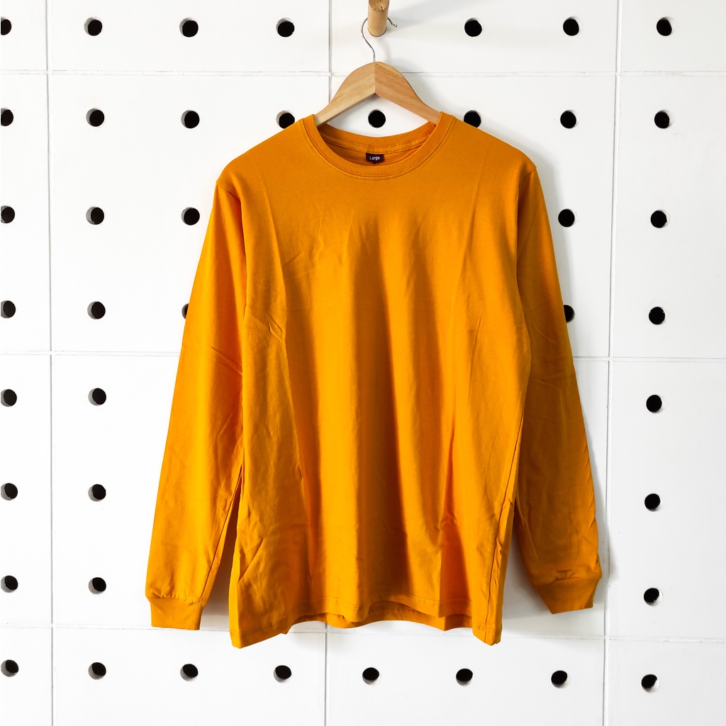 Kaos Polos Lengan Panjang Pria Yellow Mustard Cotton Combed 30s - Baju Polos Lengan Panjang Kuning Kunyit