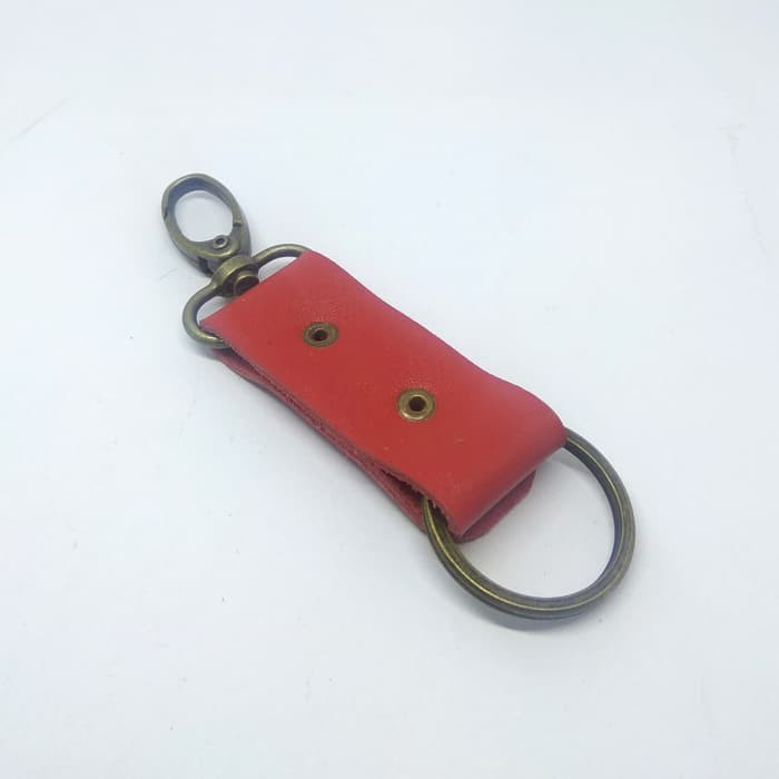 Gantungan kunci kulit sapi asli leather keychain warna merah PHKC278