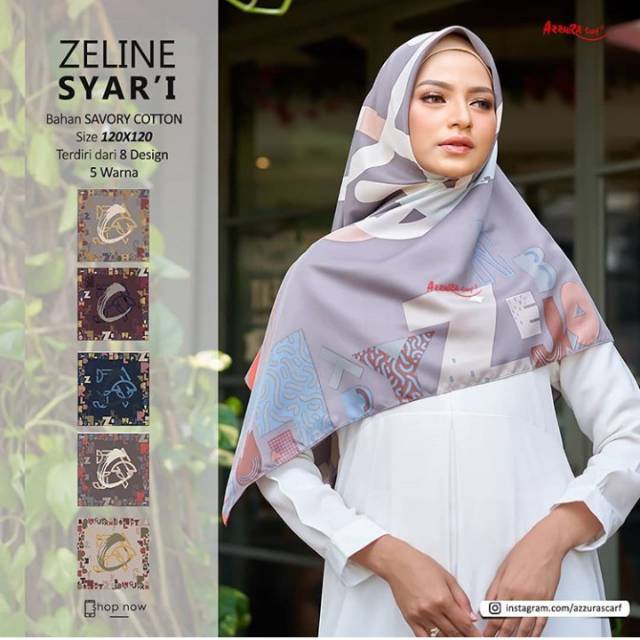 Hijab Azzura Scarf Motif Zeline Bunga Jilbab Jumbo Syar'i