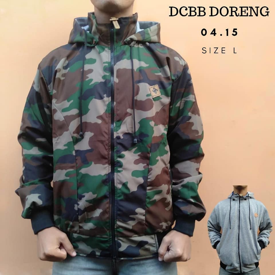 Jaket doreng parasut/Bolak-Balik Hijau Doreng Bolak Balik 2in1 bobal/jaket pria wanita