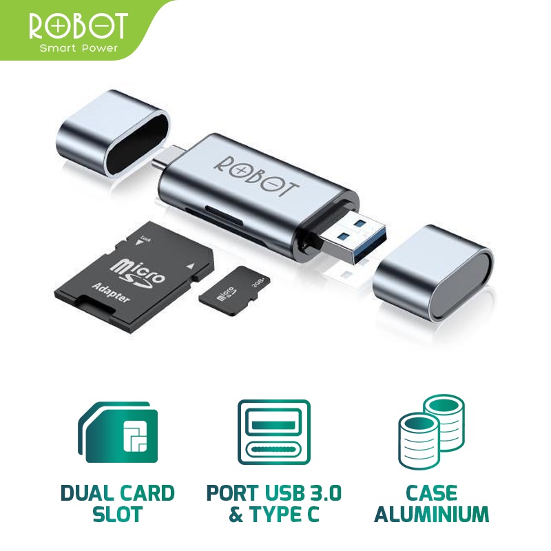 ROBOT Card Reader CR202 2 in 1 USB 3.0 Type-C OTG Memory Card Adapter Micro SD