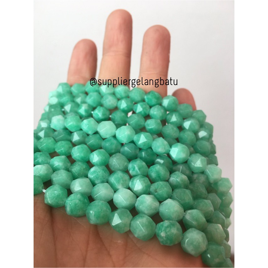 batu faceted hexagon Stone 8mm green pale agate hijau aksesoris craft tosca unique supplier grosir