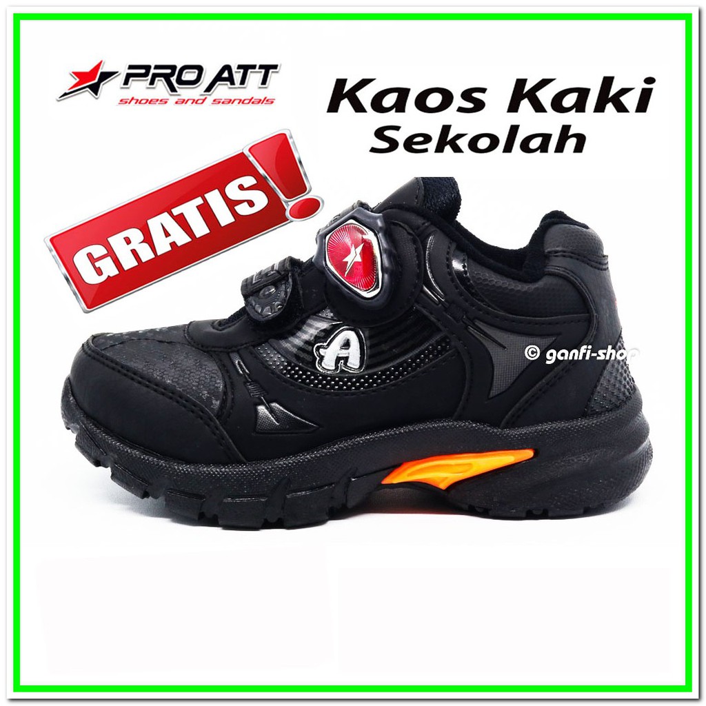 Download Pro ATT Kids Sepatu Anak Kunci Magnet Sepatu Sekolah Warna Hitam Bonus Kaos Kaki | Shopee Indonesia