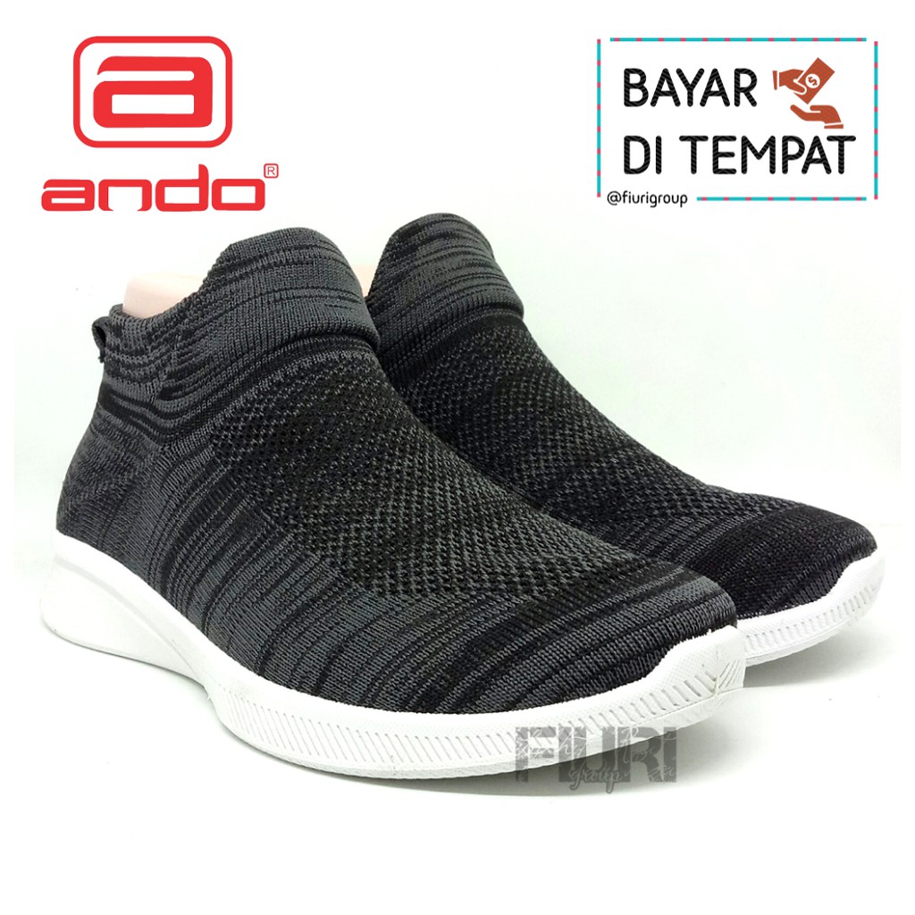 FIURI - Ando Original - Colby 37-40 Hitam Putih - Sepatu Kets Wanita - Sepatu Olahraga Lari Wanita - Sepatu Sekolah - Sepatu Kaos Kaki Ando - Sepatu Sneakers Kuliah Senam Gym Jogging Sport Wanita - Sepatu Casual - Sepatu Knit Rajut Slip On -Fashion Wanita