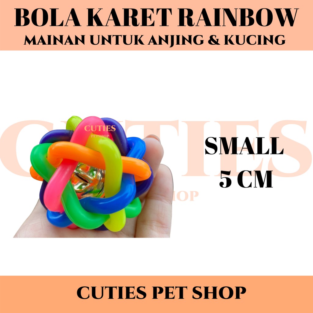 BOLA KARET LONCENG RAINBOW SMALL / MAINAN ANJING KUCING / DOG CAT TOY / PET / KECIL