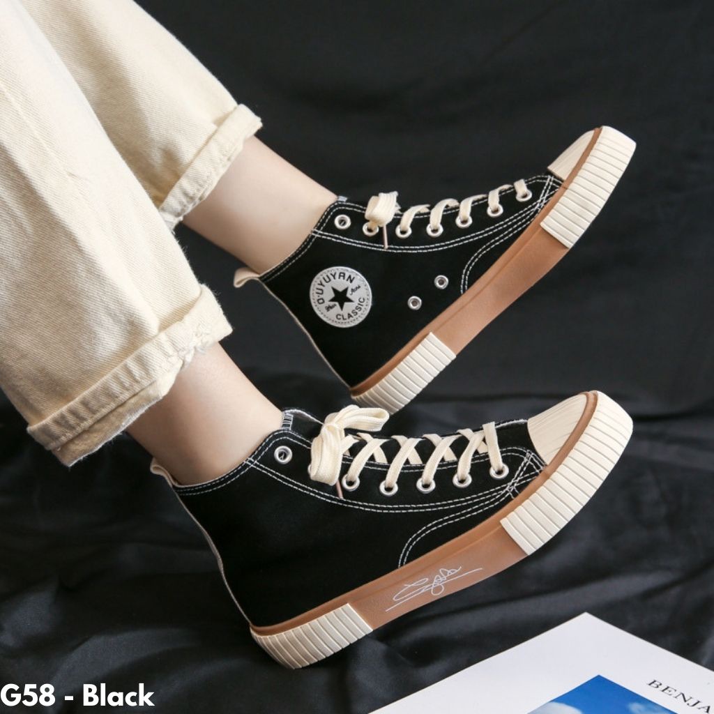 SEPATU SNEAKERS WANITA TALI HIGH TOP CANTIK IMPORT BATAM ANTI SLIP G58