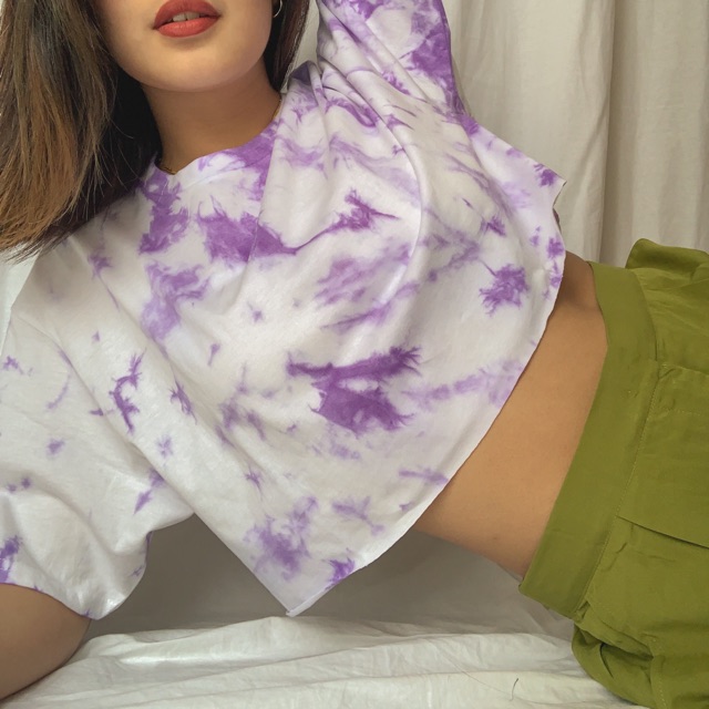 Kaos tie  dye  Crop white base in cloudy 4 pilihan warna  