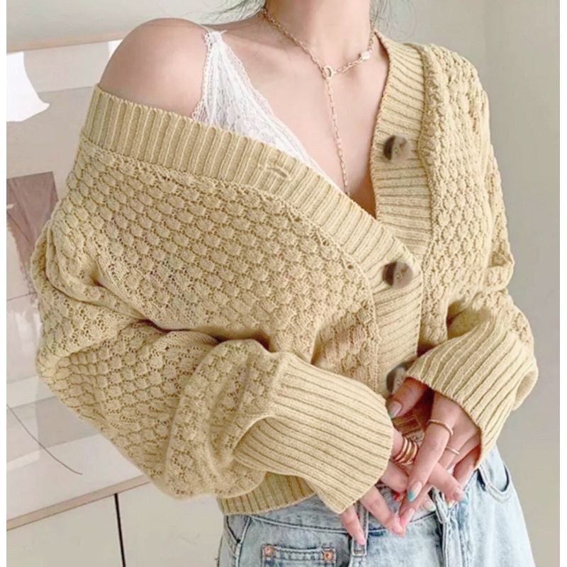 Cardy popcorn batok / cardi rajut wanita/ cardigan polos