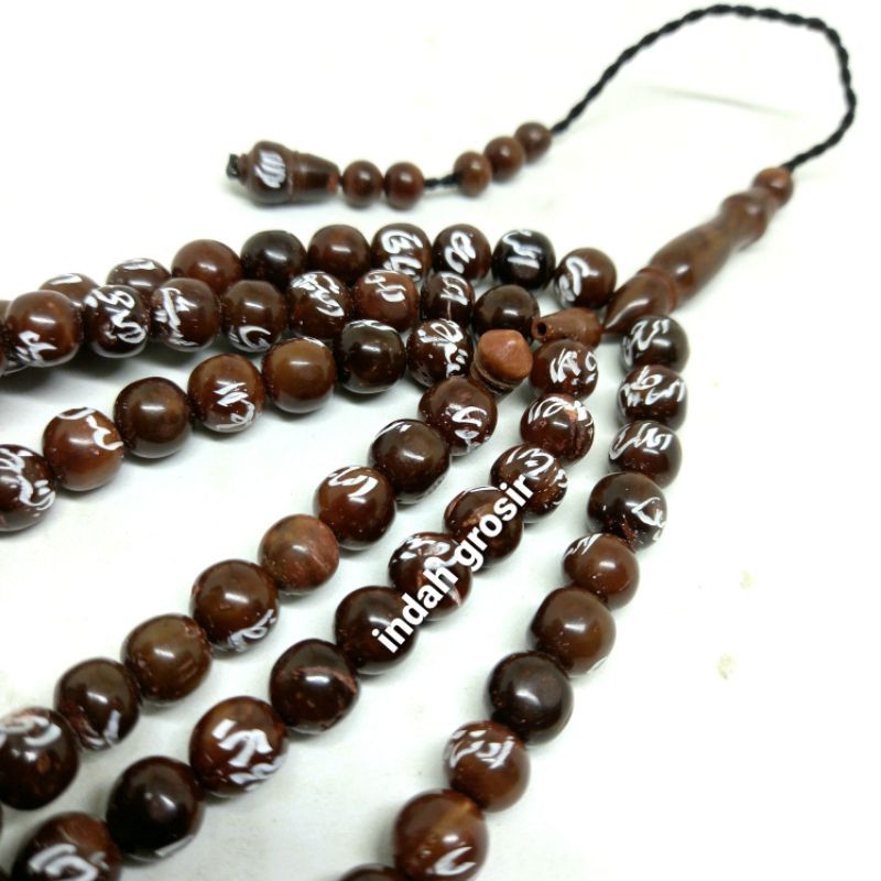 TASBIH KAYU KOKKA KAUKAH ASLI ISTANBUL TURKI DENGAN LUKISAN ASMAUL HUSNA 8MM 99BUTIR