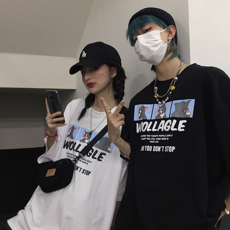 [littlecrab] Kaos Oversize Kucing Tikus Wollagle And You Don't Stop Kaos Couple Akur Berkualitas Cat Mouse Cute T-shirt Lucu Unik Love Korean Style