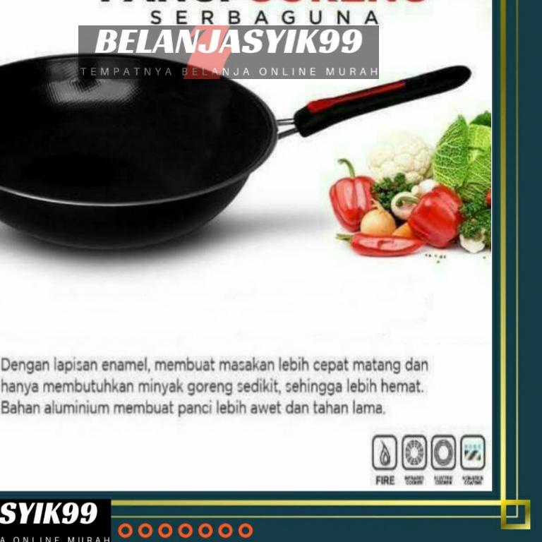 ● WAJAN TEFLON GAGANG / WAJAN PENGGORENGAN TEFLON 32CM / WAJAN ENAMEL VICO ANTI LENGKET / WAJAN GAGA