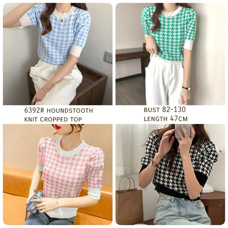 MDLV ~ 6392# Houndstooth Knit Cropped Top Atasan Rajut Motif Houndstooth Fashion Import