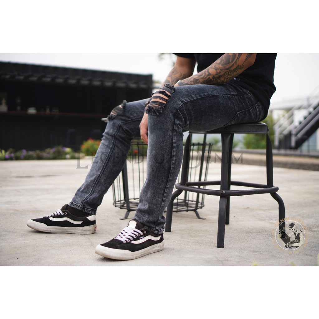 Celana jeans Pria Softjeans Ripped Legend Of Denim Celana jeans sobek sofjeans Black Snow LJ4004