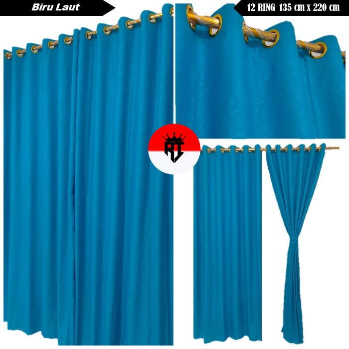 Gorden Tirai Hordeng Polos Embos Warna Biru Laut Muda Smokring 12 Ring Ukuran Lebar Tinggi 135x220 C