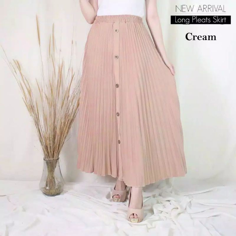 ROK WANITA PLISKET VARIASI KANCING DEPAN - BAHAN HYGET SYPER ( PREMIUM )-Cream