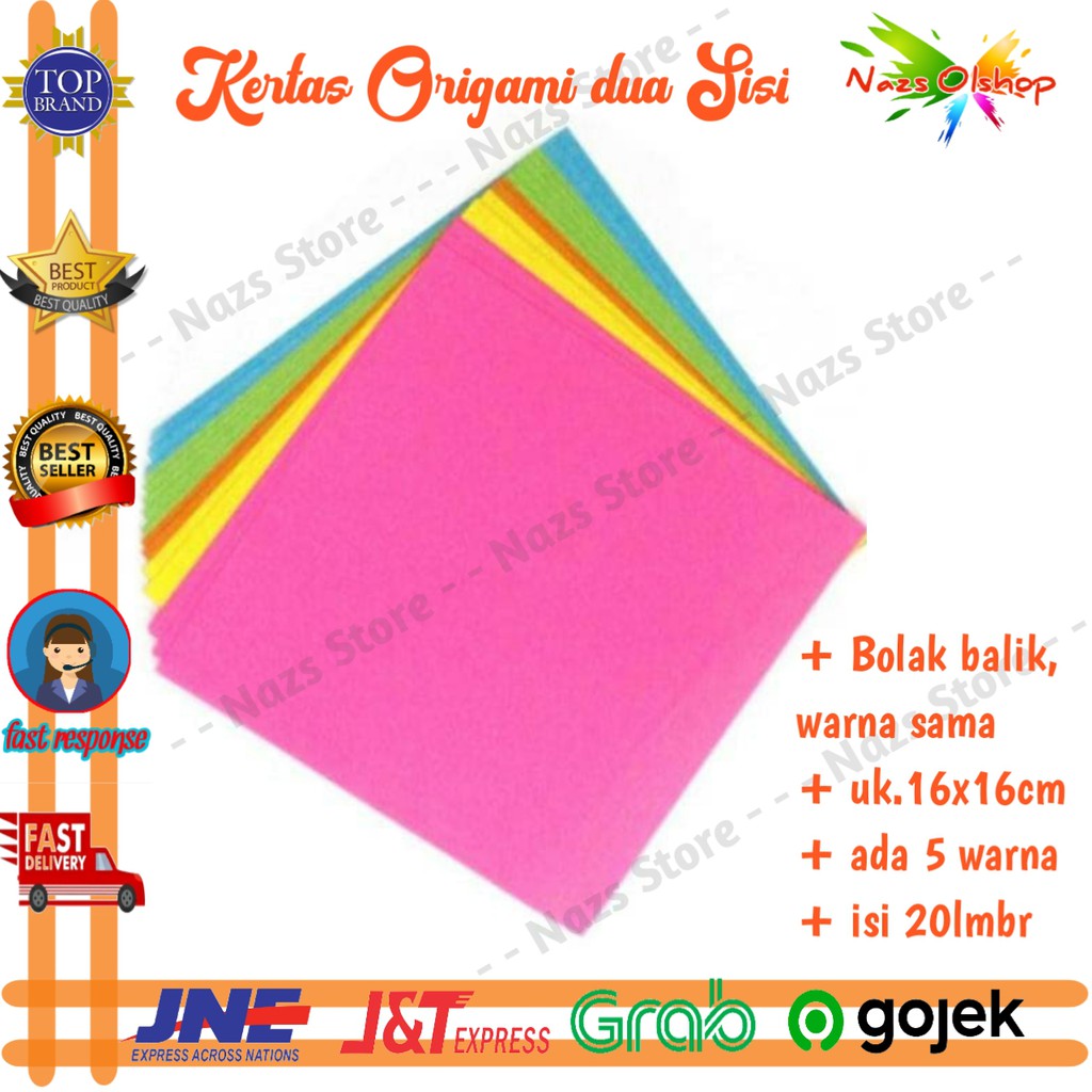 

Kertas Lipat Origami 2 Sisi Warna Sama 16x16 Isi 20 lembar