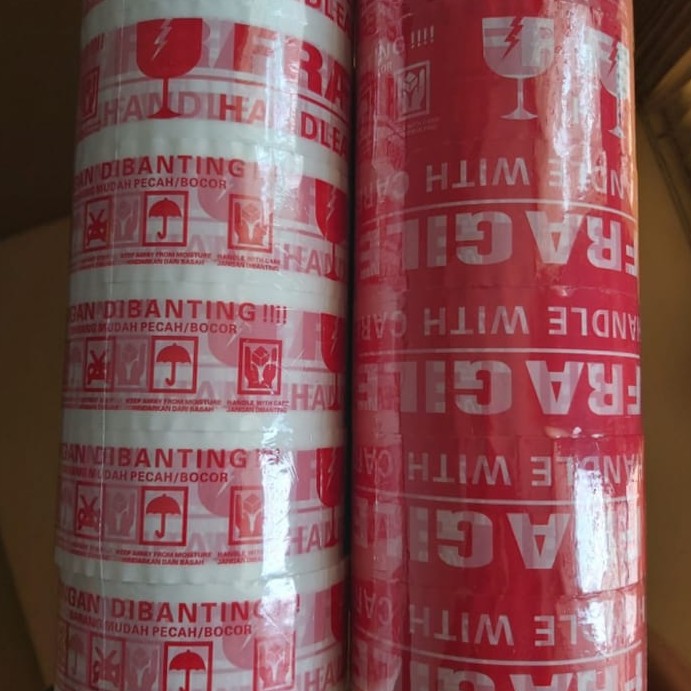 

Lakban Fragile / Selotip Fragile / Isolasi Packing Fragile