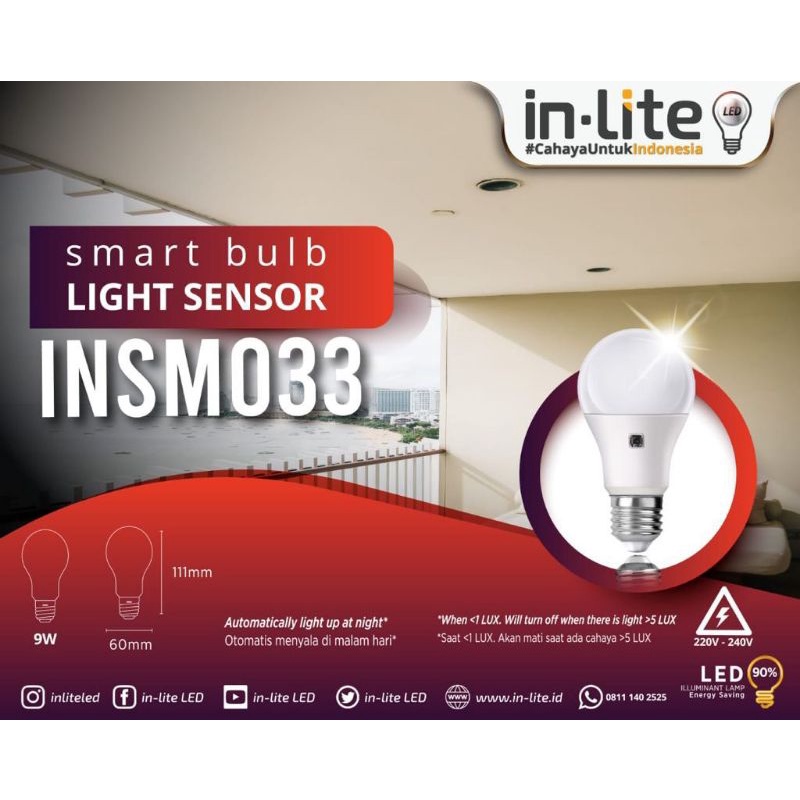 in-Lite LED Lampu Sensor Cahaya 9 Watt - Putih