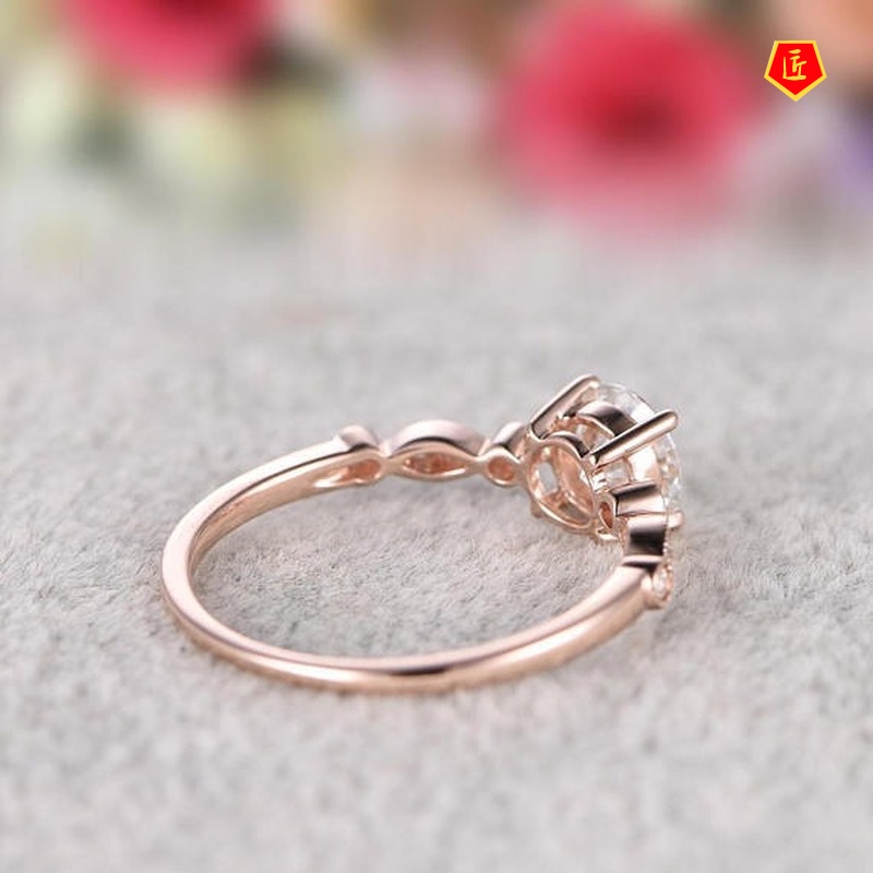 [Ready Stock]18K Rose Gold Moissanite Ring Simple Personality